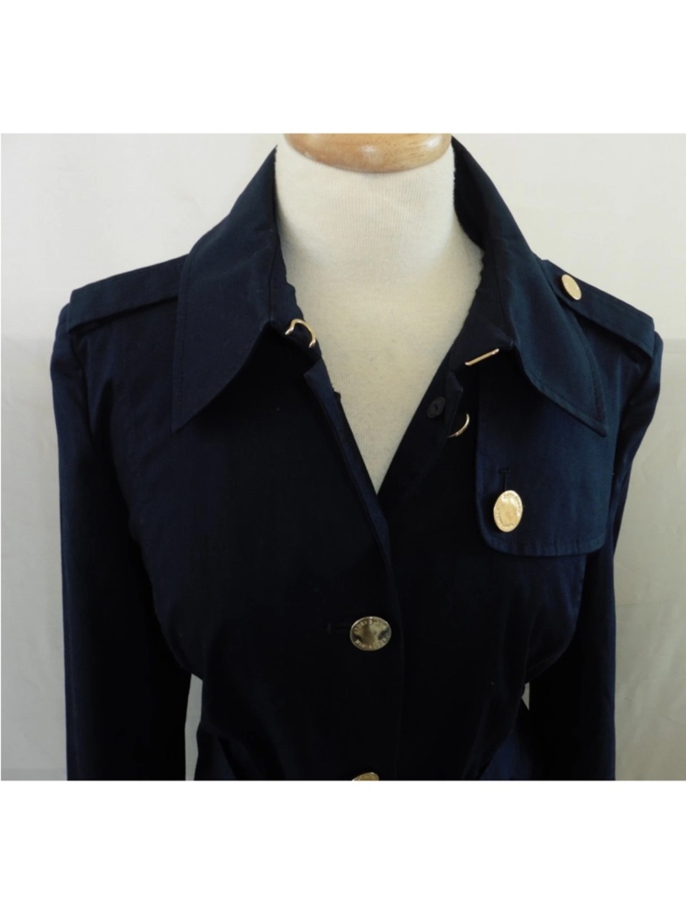 Tory Burch Navy Trench Coat with Gold Buttons - Picture 4 of 8